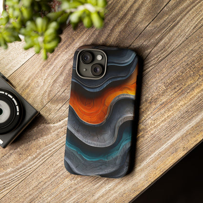 Phone Case Abstract Wave – Aesthetic Orange Teal Black Cover – Case Gift