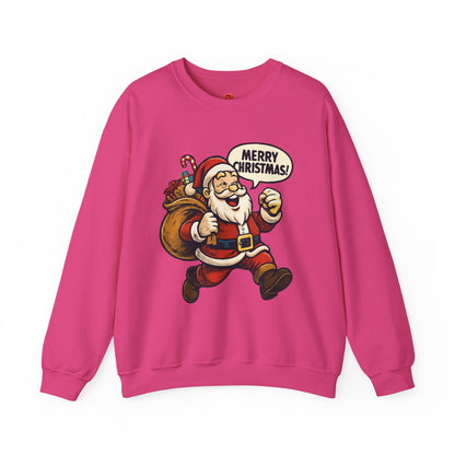 Merry Christmas Santa Sweatshirt – Holiday Santa Claus Crewneck with Gift Bag