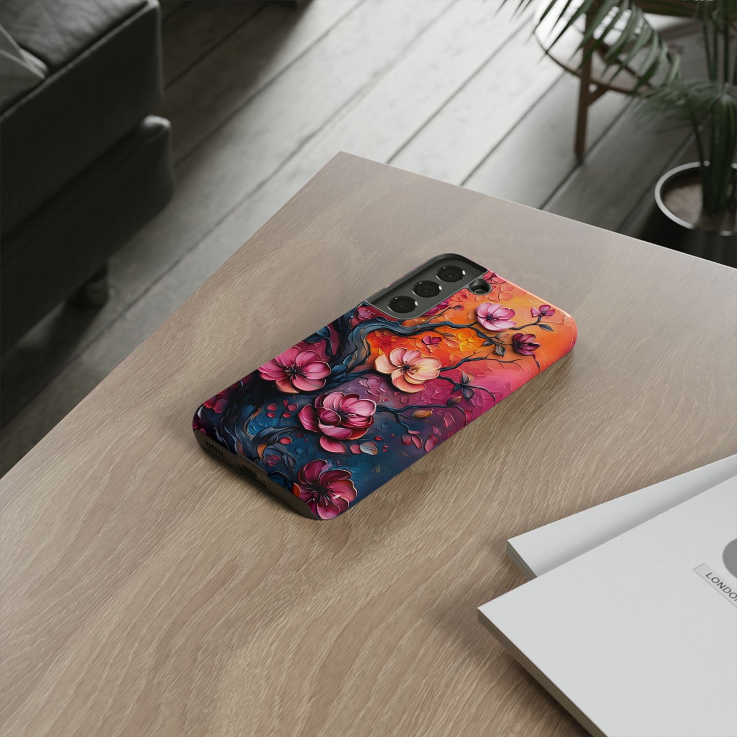Colorful iPhone and Samsung Case with Artistic Blossoms – Protective Floral Cover
