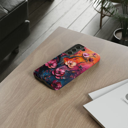 Colorful iPhone and Samsung Case with Artistic Blossoms – Protective Floral Cover