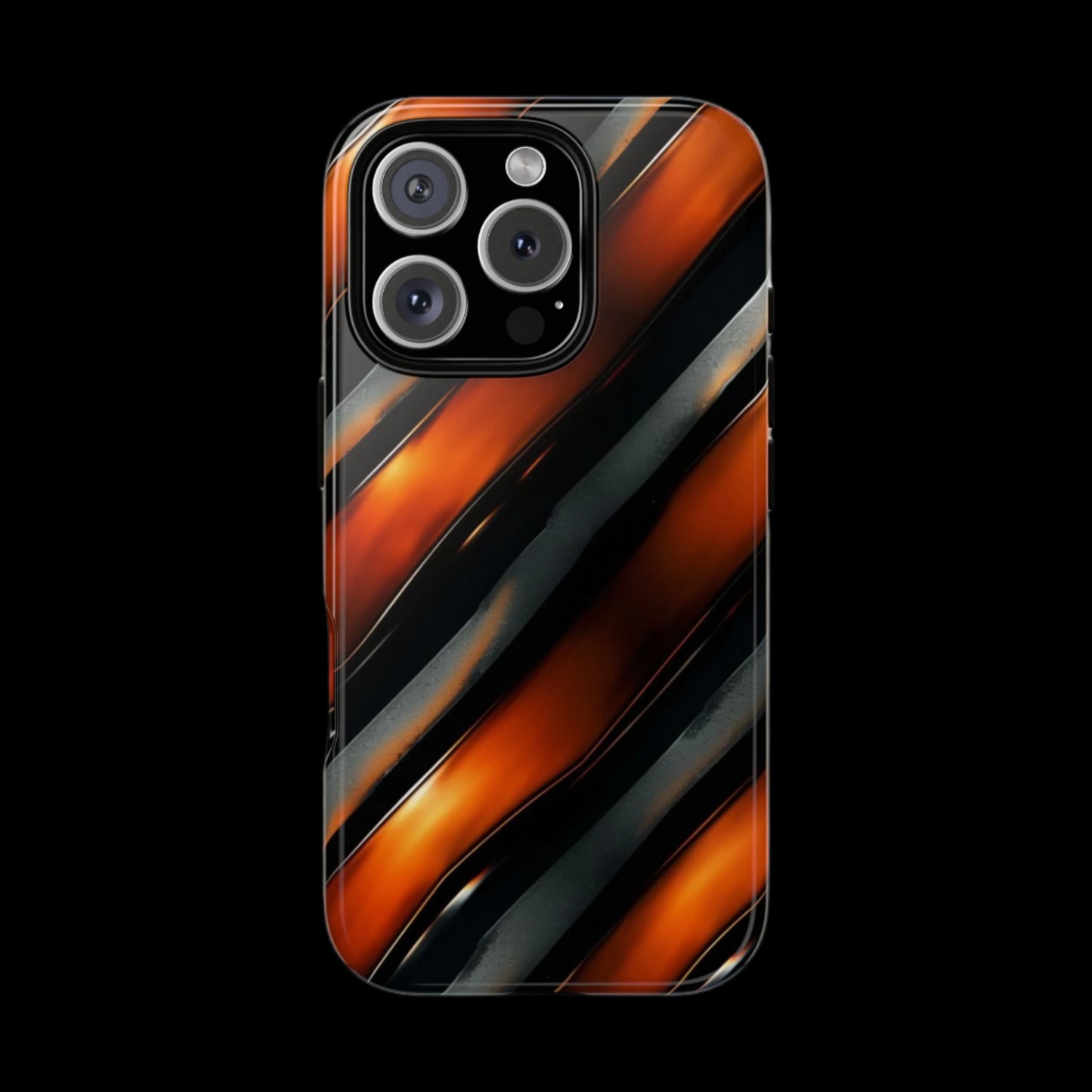 Abstract Phone Case – Black & Orange Tiger Stripe Design – Shockproof Cover