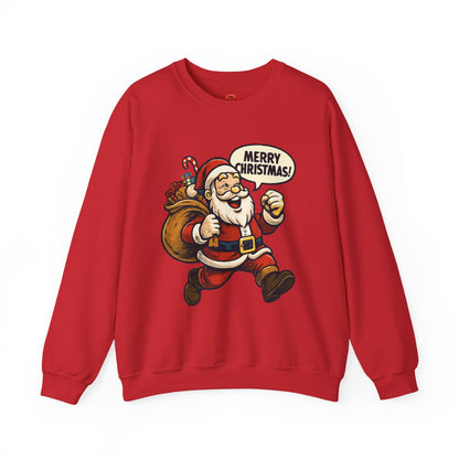 Merry Christmas Santa Sweatshirt – Holiday Santa Claus Crewneck with Gift Bag