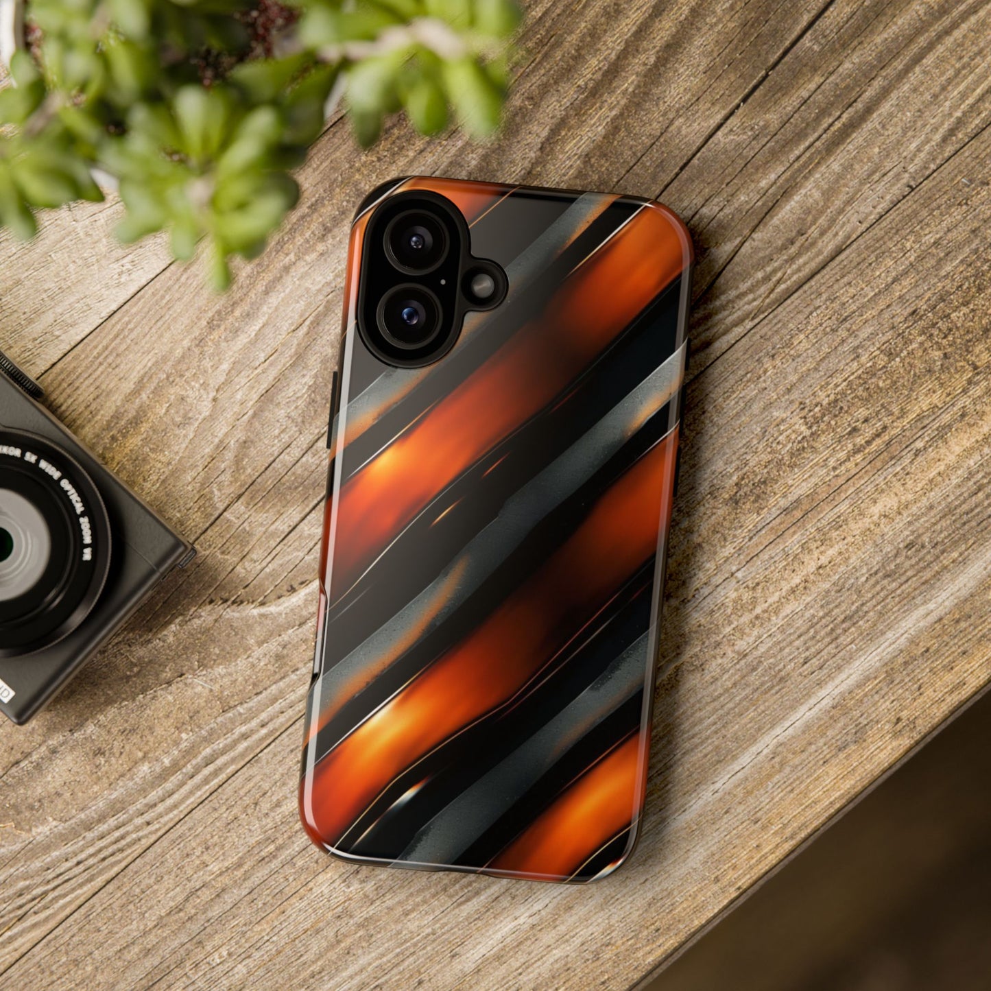 Abstract Phone Case – Black & Orange Tiger Stripe Design – Shockproof Cover
