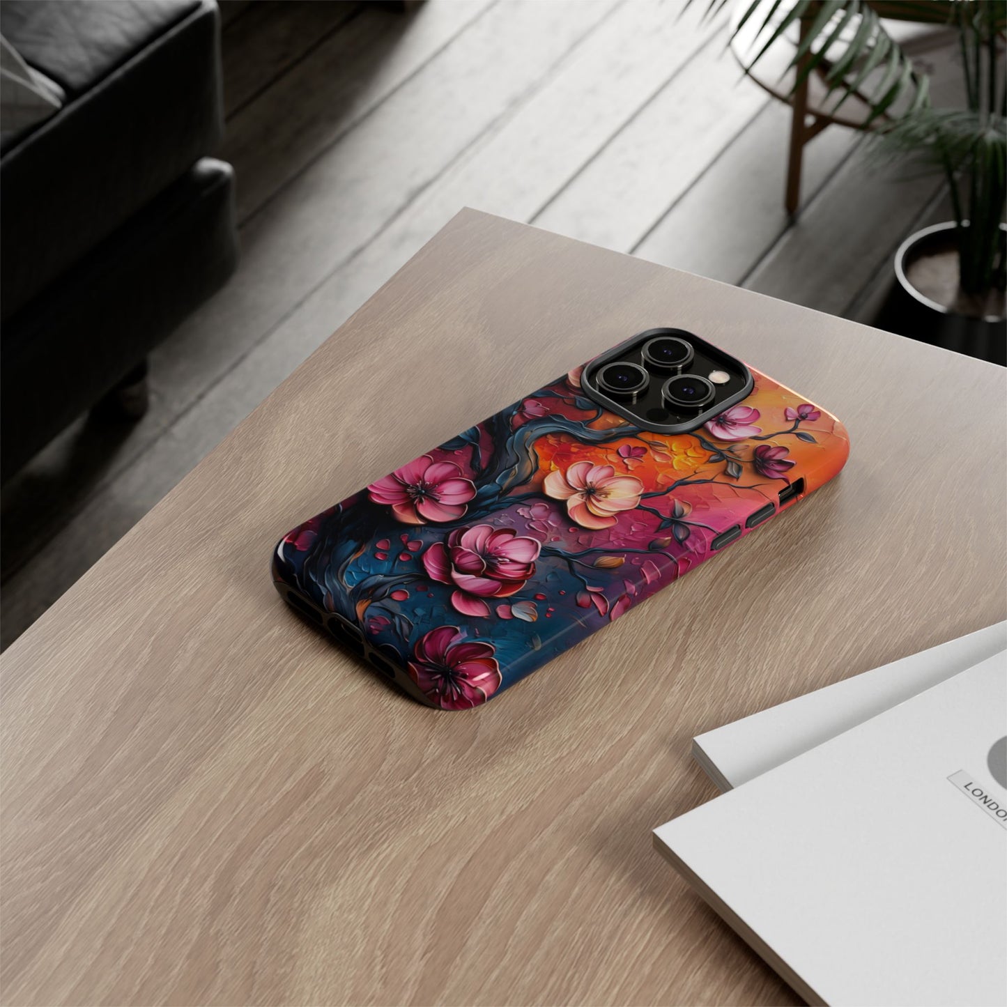 Colorful iPhone and Samsung Case with Artistic Blossoms – Protective Floral Cover