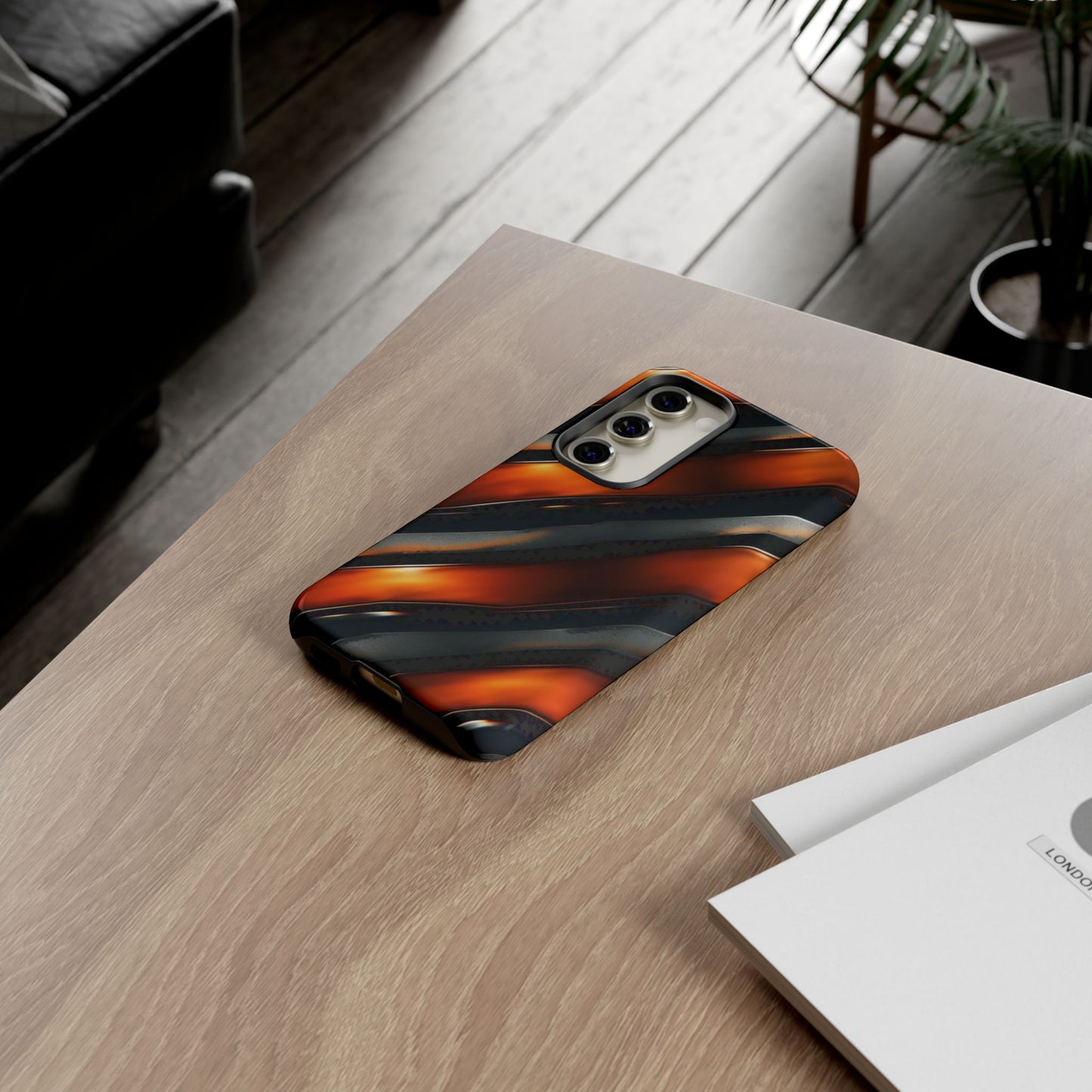 Abstract Phone Case – Black & Orange Tiger Stripe Design – Shockproof Cover