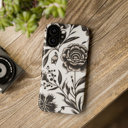 Phone Case Elegant Black and White Floral  – Stylish Protection for iPhone 12/16 and Samsung 22/25