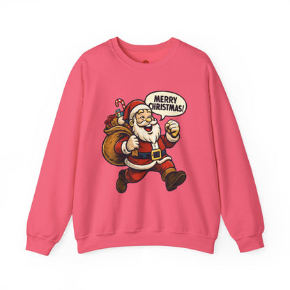 Merry Christmas Santa Sweatshirt – Holiday Santa Claus Crewneck with Gift Bag