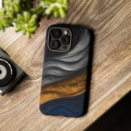 Phone Case Elegant Abstract Marble  – Gold, Grey & Navy Design
