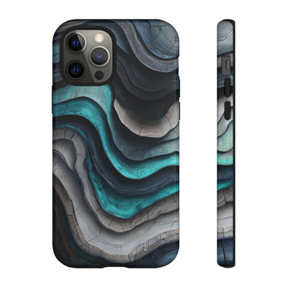 Phone Case Blue & Grey Woodgrain Wave – Artistic iPhone & Samsung Cover