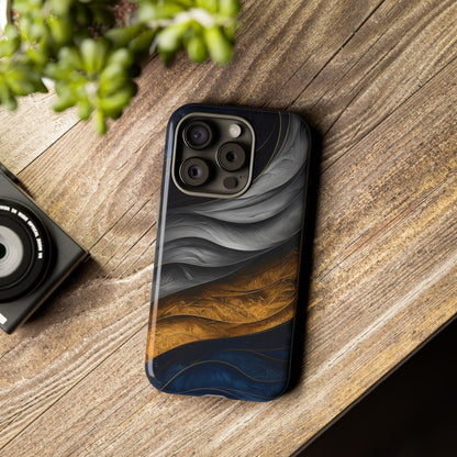 Phone Case Elegant Abstract Marble  – Gold, Grey & Navy Design