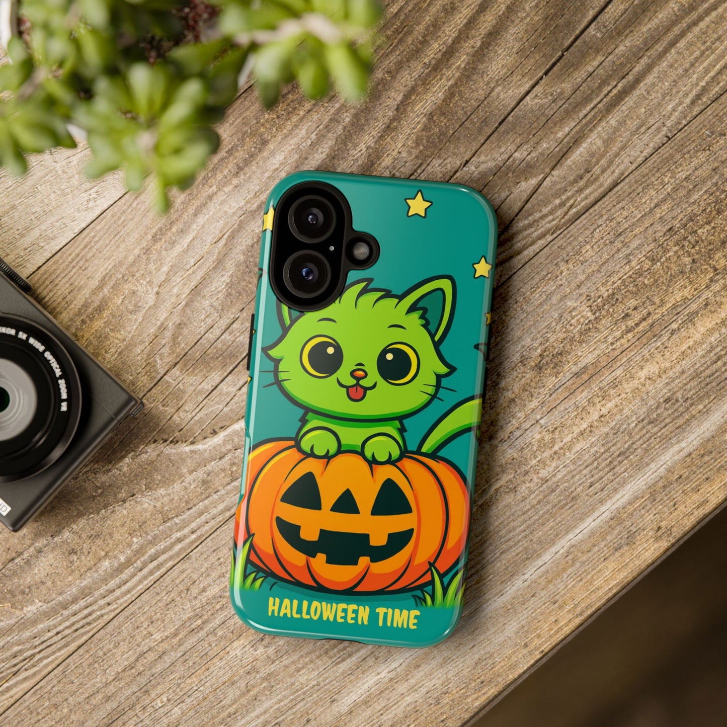 Cute Halloween Cat Phone Case with Jack-O'-Lantern Design – Perfect for Fall