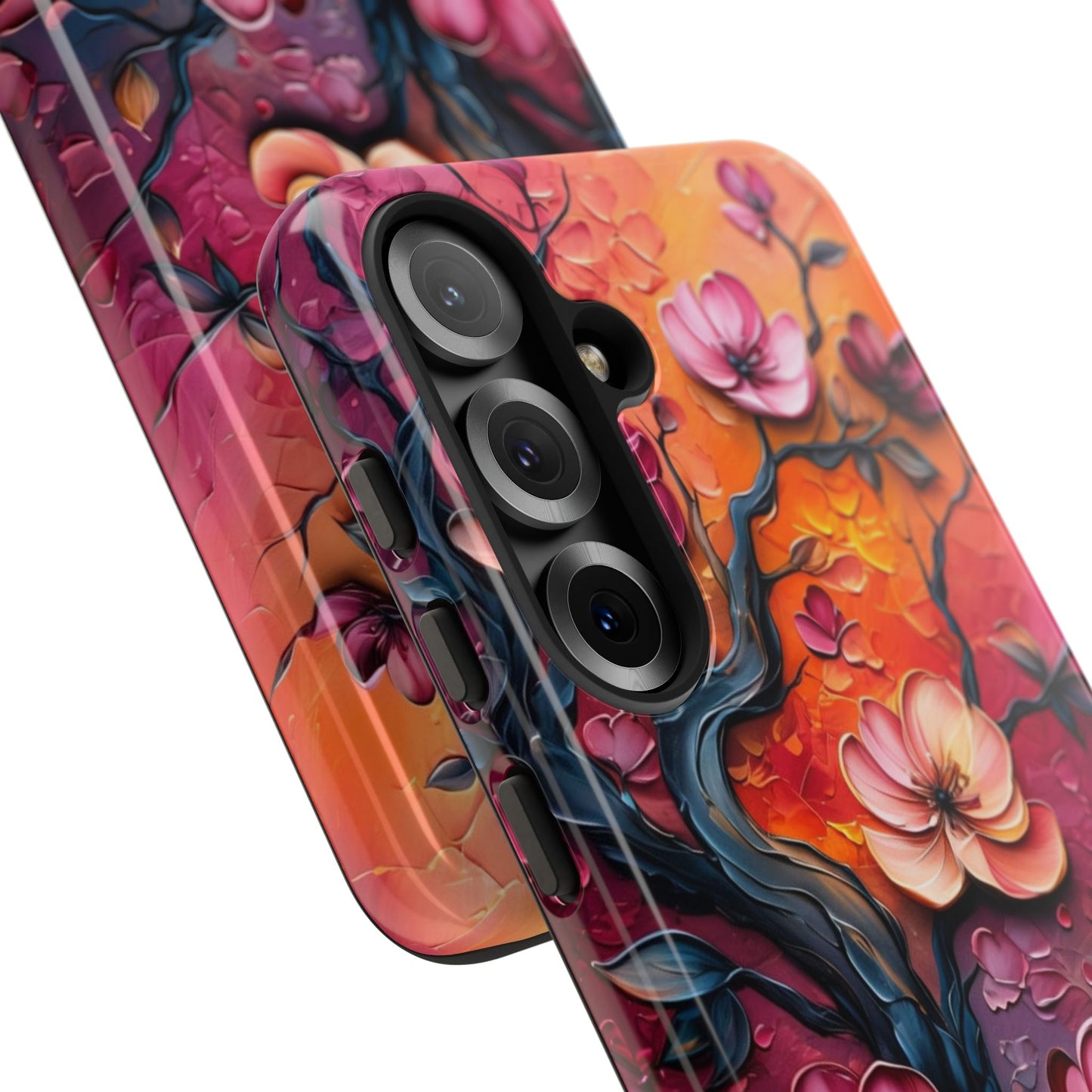 Colorful iPhone and Samsung Case with Artistic Blossoms – Protective Floral Cover