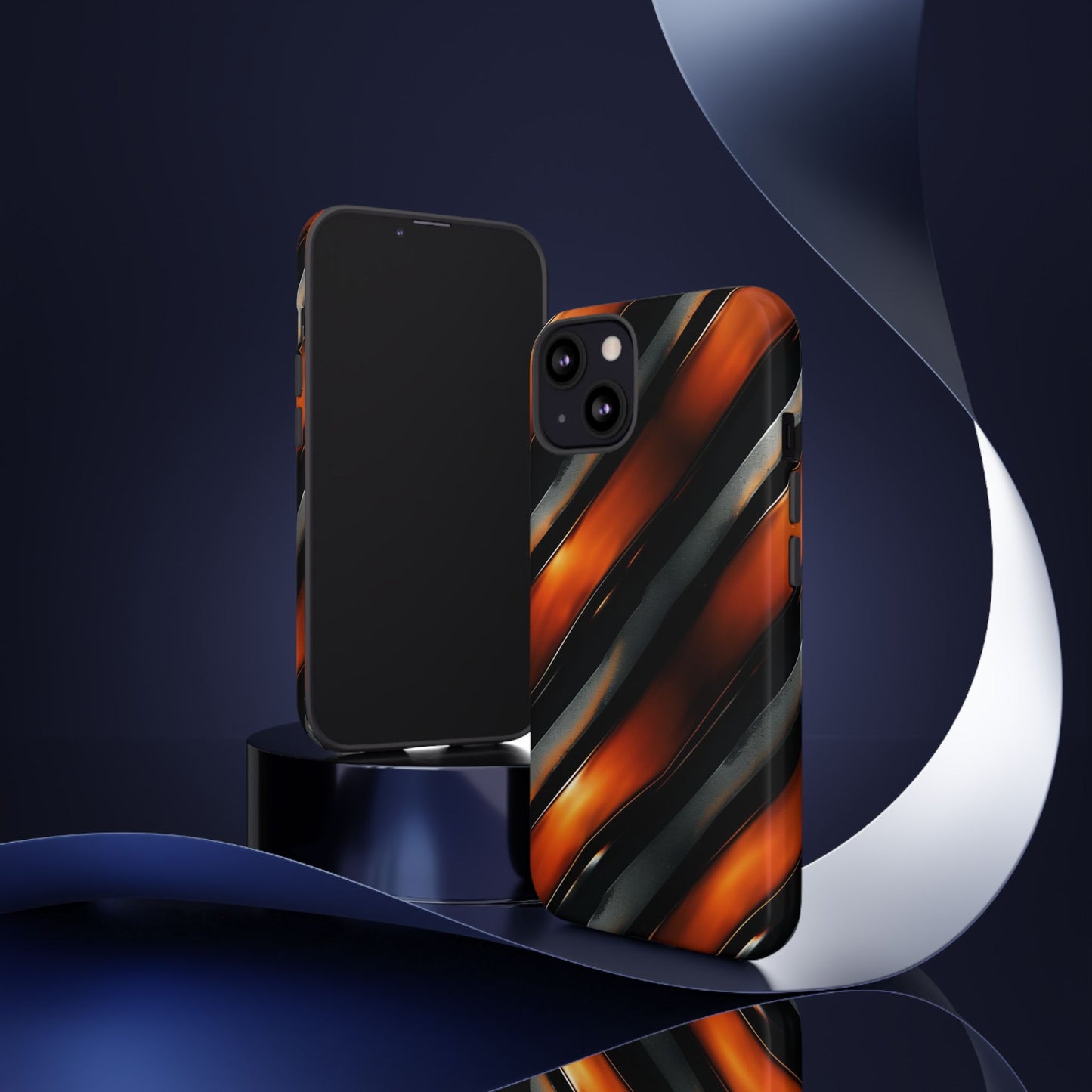 Abstract Phone Case – Black & Orange Tiger Stripe Design – Shockproof Cover