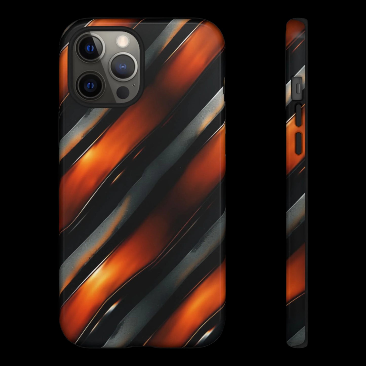 Abstract Phone Case – Black & Orange Tiger Stripe Design – Shockproof Cover