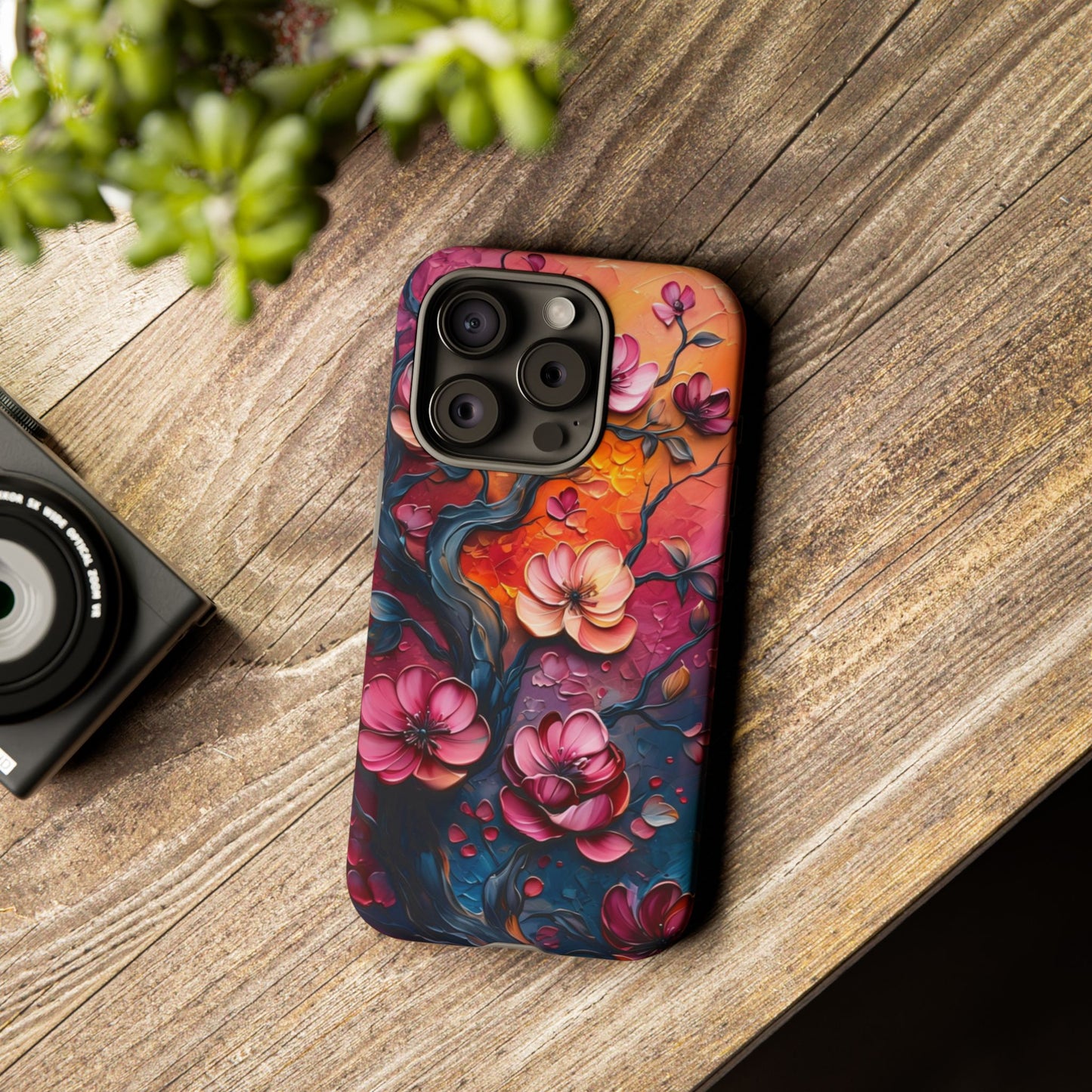Colorful iPhone and Samsung Case with Artistic Blossoms – Protective Floral Cover