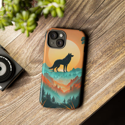 Phone Case Sunset Wolf Silhouette & Tropical Landscape – Artistic Protection