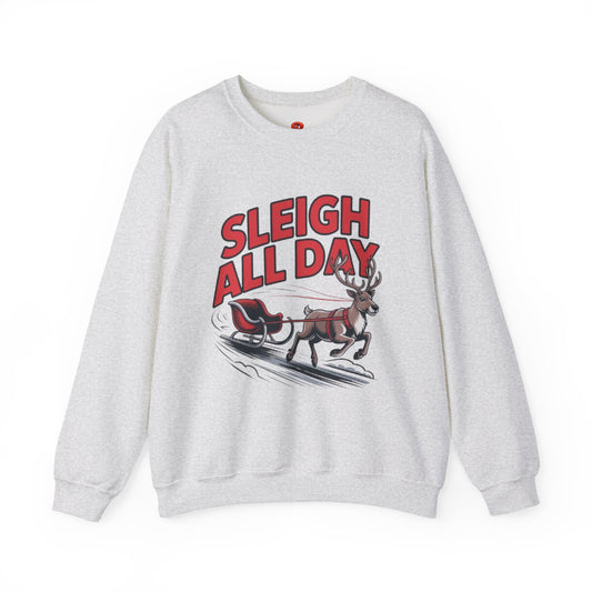 Sweatshirt Christmas Cheer – Sleigh All Day - Cozy Unisex Holiday Pullover with Reindeer Print, Funny Christmas Gift