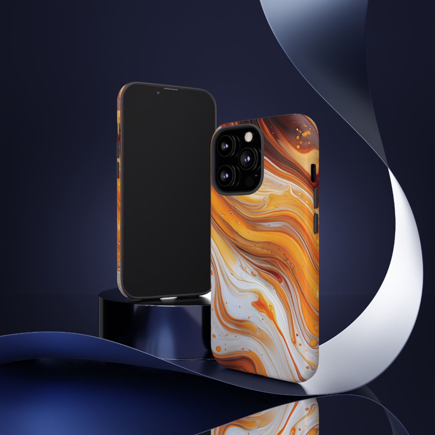 Artistic Swirl Phone Case – Orange, White & Brown Marble Texture