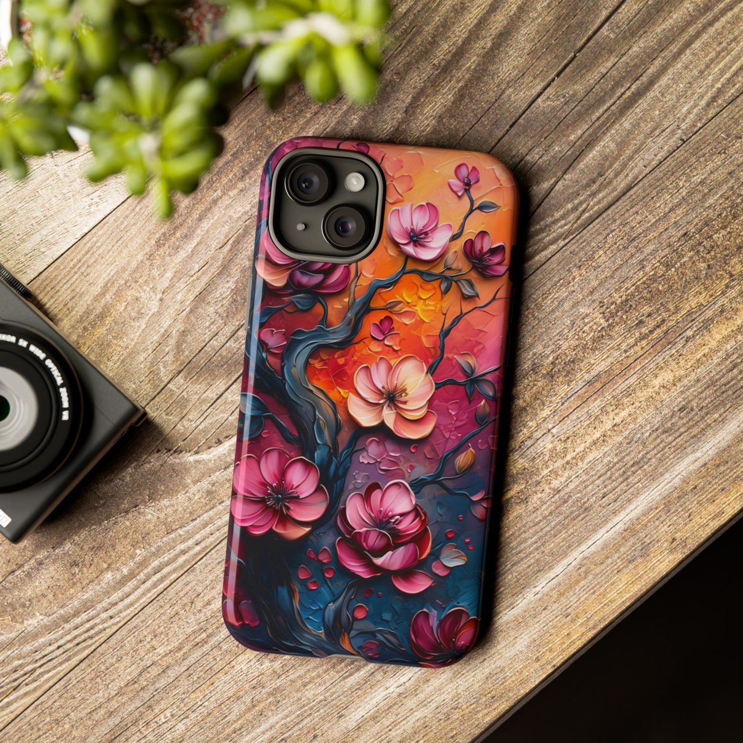 Colorful iPhone and Samsung Case with Artistic Blossoms – Protective Floral Cover