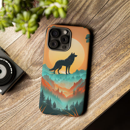 Phone Case Sunset Wolf Silhouette & Tropical Landscape – Artistic Protection