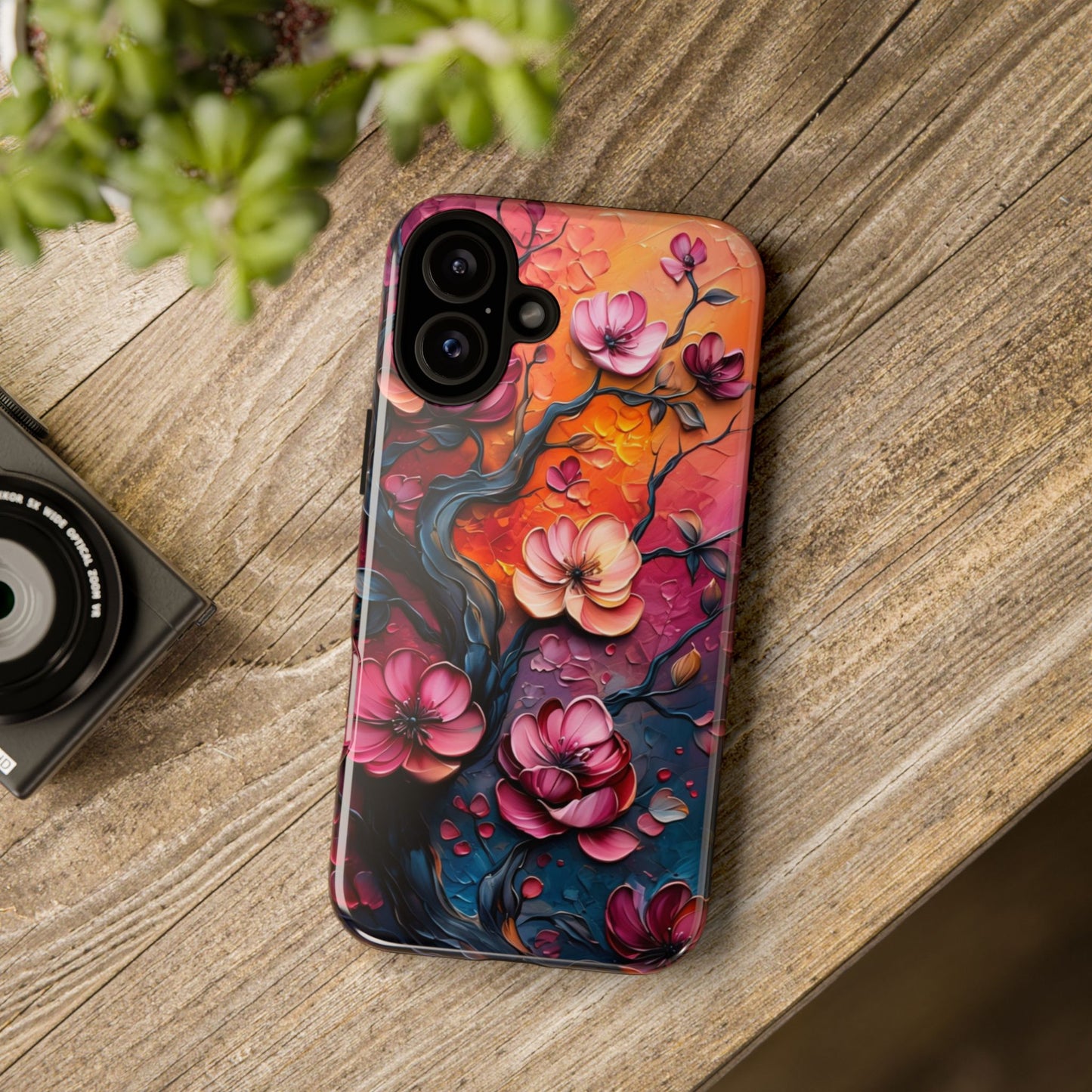 Colorful iPhone and Samsung Case with Artistic Blossoms – Protective Floral Cover