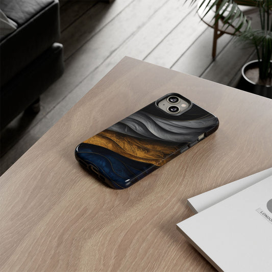 Phone Case Elegant Abstract Marble  – Gold, Grey & Navy Design