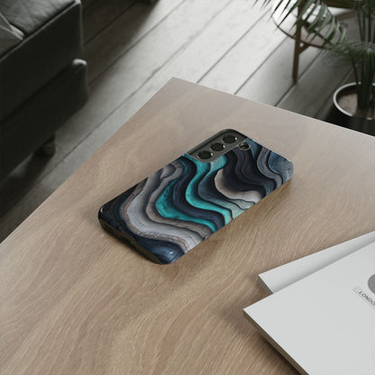 Phone Case Blue & Grey Woodgrain Wave – Artistic iPhone & Samsung Cover