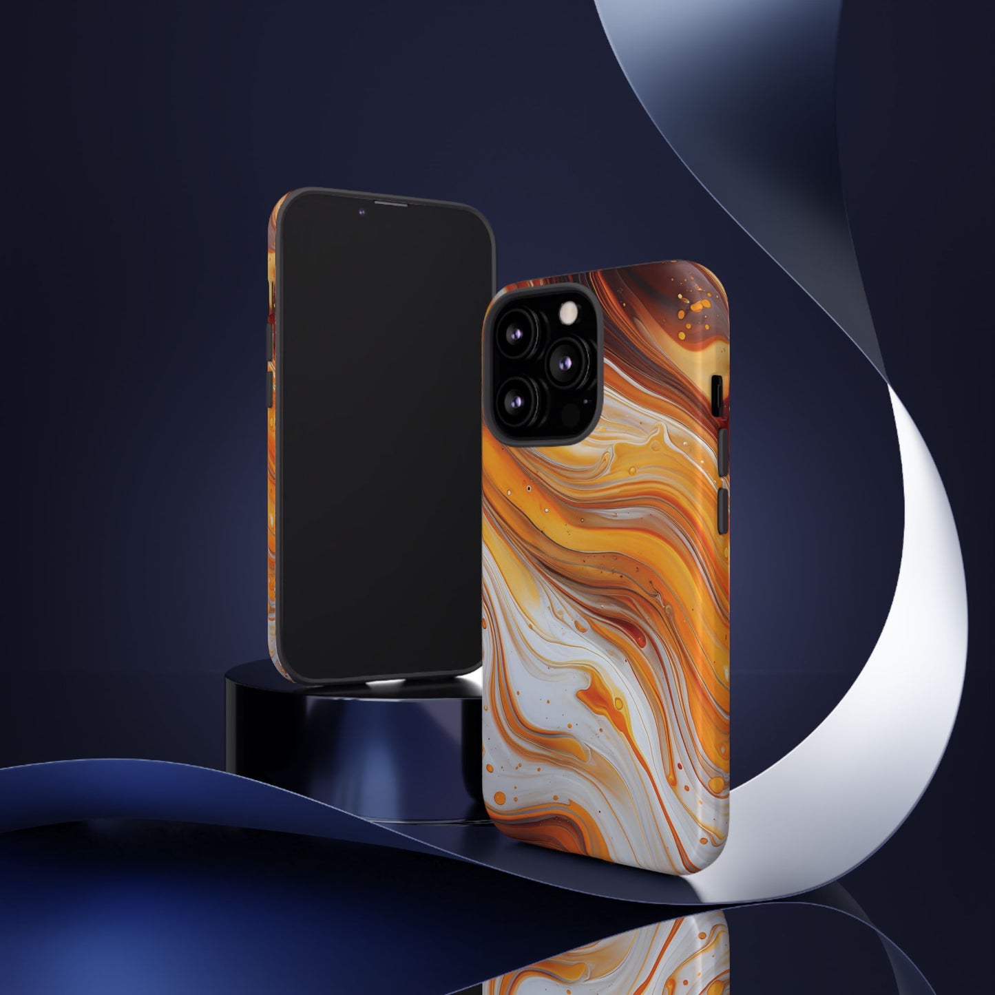 Artistic Swirl Phone Case – Orange, White & Brown Marble Texture
