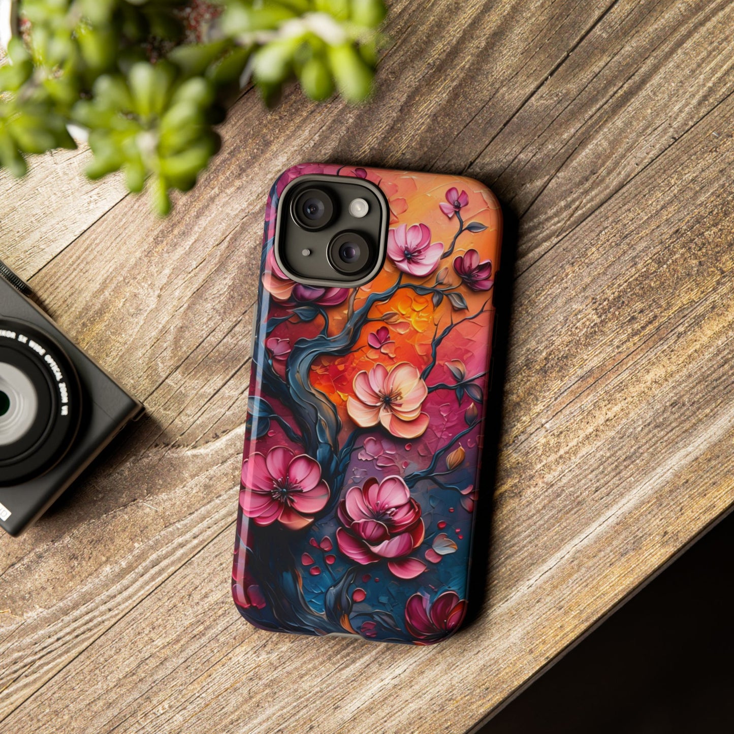 Colorful iPhone and Samsung Case with Artistic Blossoms – Protective Floral Cover