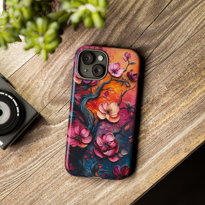 Colorful iPhone and Samsung Case with Artistic Blossoms – Protective Floral Cover