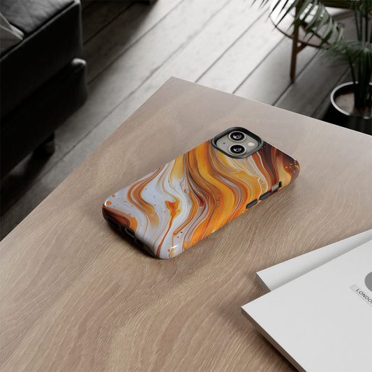Artistic Swirl Phone Case – Orange, White & Brown Marble Texture