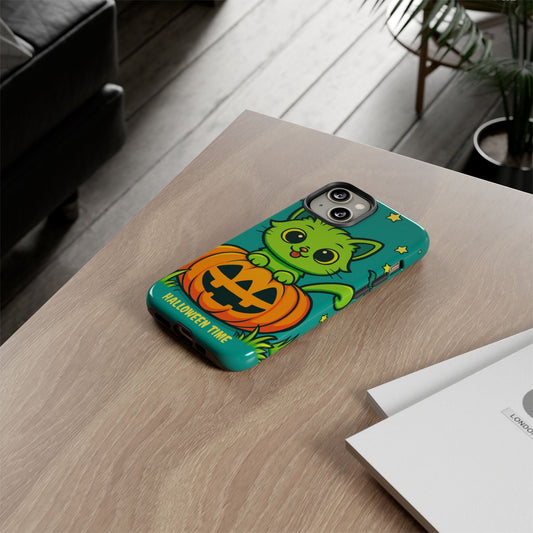 Cute Halloween Cat Phone Case with Jack-O'-Lantern Design – Perfect for Fall