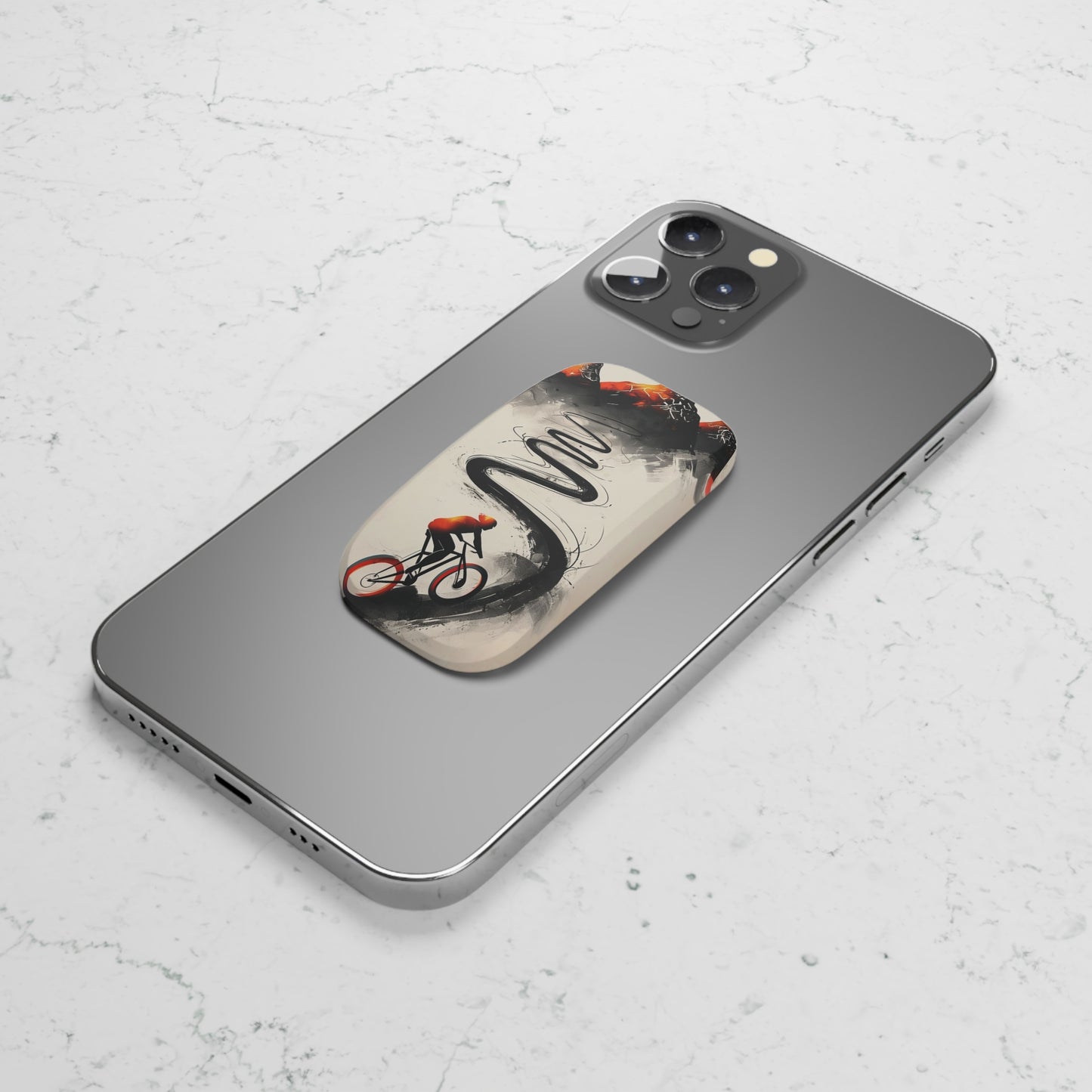 Cyclist Climbing Mountain Road Phone Grip & Kickstand – Smart Holder for iPhone & Android