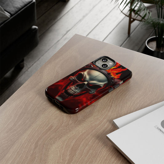 Phone Case Flaming Demon Skull – Horned Skull in Fire - Gothic & Dark Art Cover
