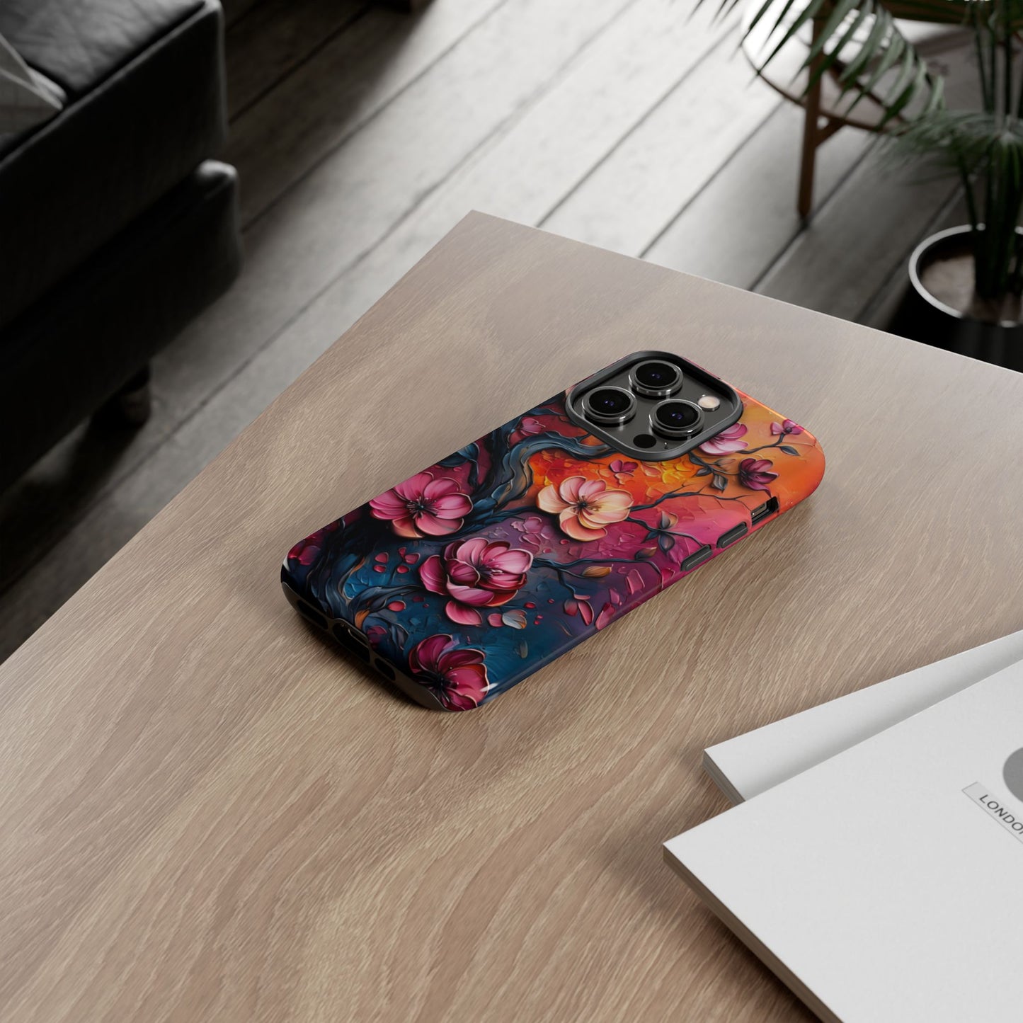 Colorful iPhone and Samsung Case with Artistic Blossoms – Protective Floral Cover