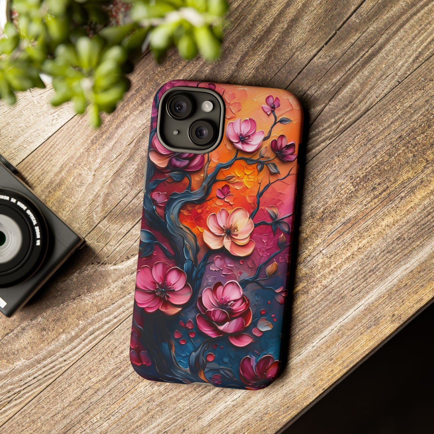 Colorful iPhone and Samsung Case with Artistic Blossoms – Protective Floral Cover