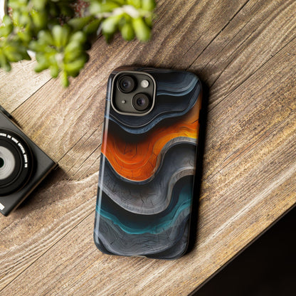 Phone Case Abstract Wave – Aesthetic Orange Teal Black Cover – Case Gift