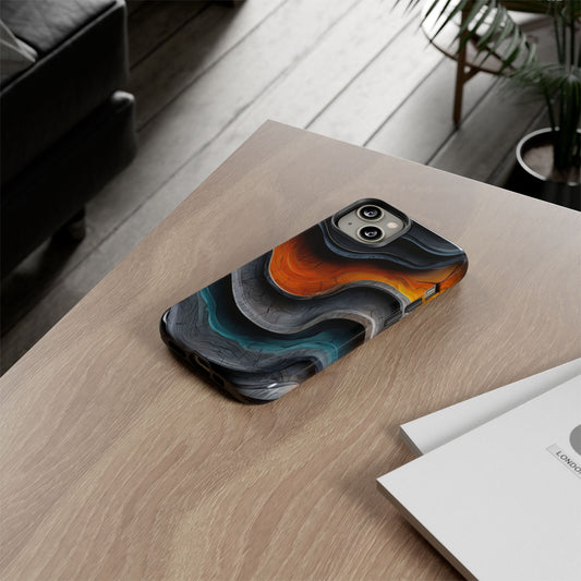 Phone Case Abstract Wave – Aesthetic Orange Teal Black Cover – Case Gift