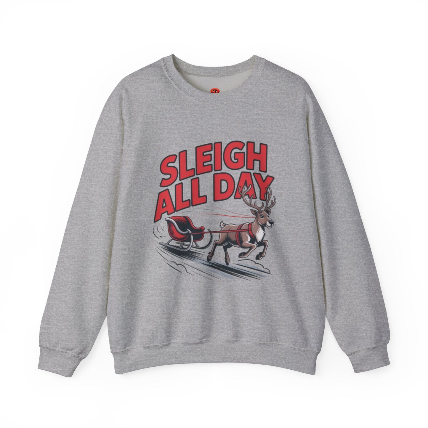 Sweatshirt Christmas Cheer – Sleigh All Day - Cozy Unisex Holiday Pullover with Reindeer Print, Funny Christmas Gift