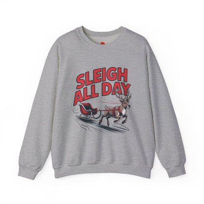 Sweatshirt Christmas Cheer – Sleigh All Day - Cozy Unisex Holiday Pullover with Reindeer Print, Funny Christmas Gift