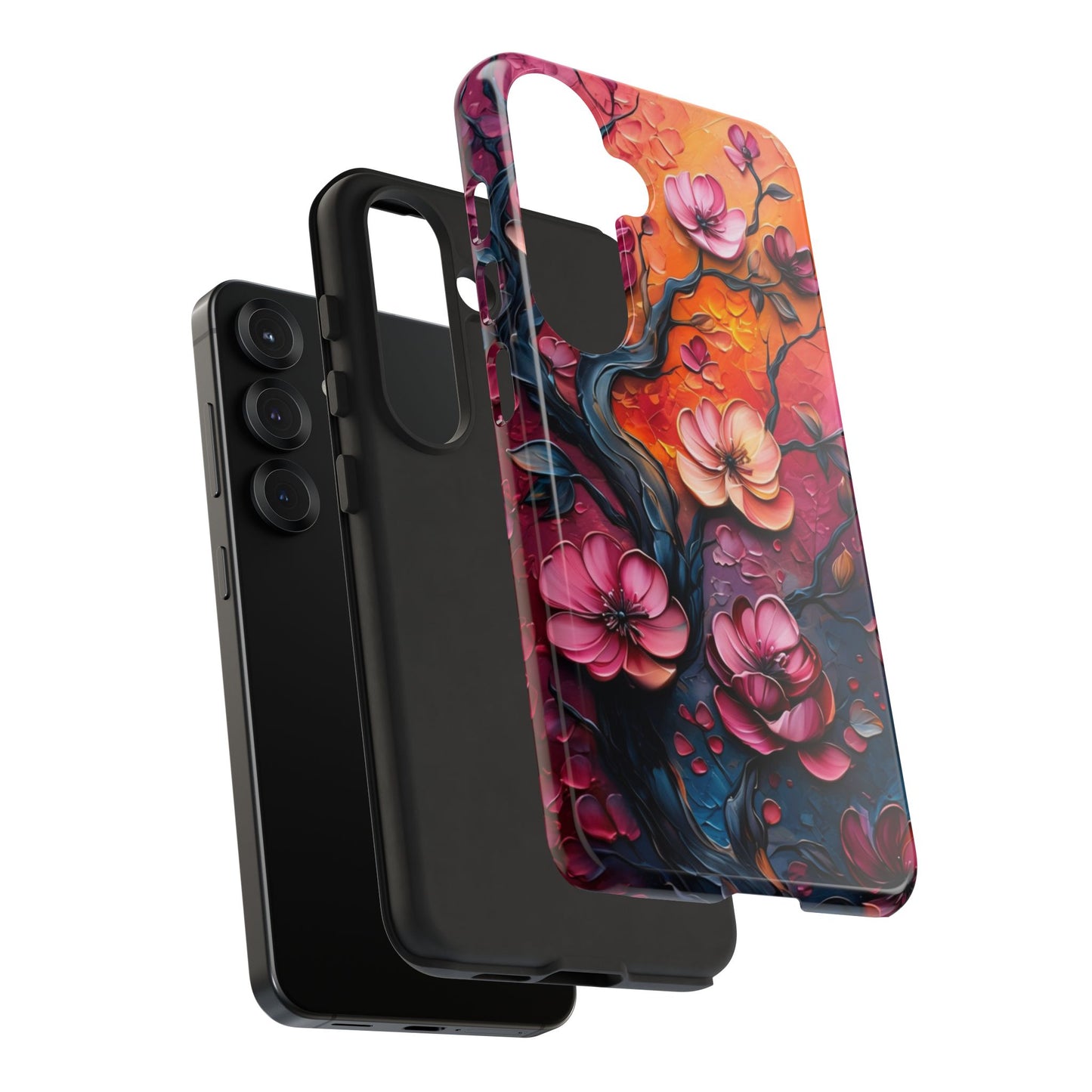 Colorful iPhone and Samsung Case with Artistic Blossoms – Protective Floral Cover