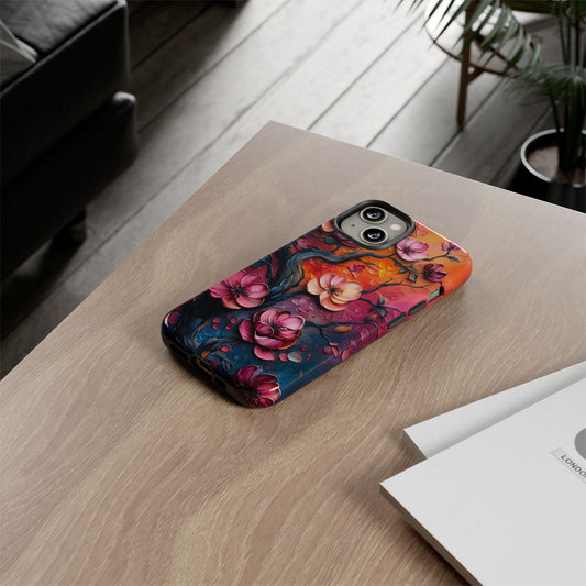 Colorful iPhone and Samsung Case with Artistic Blossoms – Protective Floral Cover