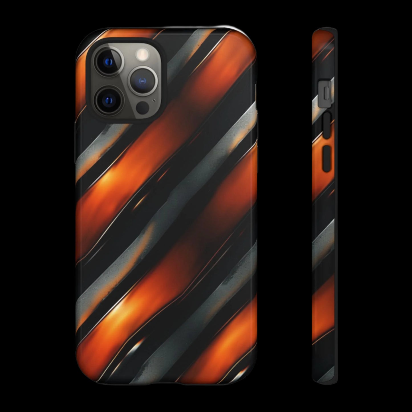 Abstract Phone Case – Black & Orange Tiger Stripe Design – Shockproof Cover