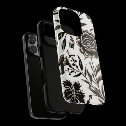 Phone Case Elegant Black and White Floral  – Stylish Protection for iPhone 12/16 and Samsung 22/25