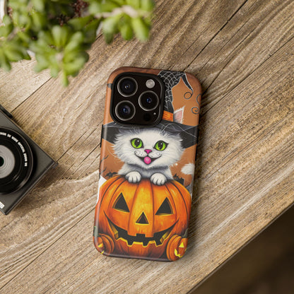 Halloween Cat Phone Case – Spooky Cute Cover with Witch Hat & Pumpkin Design