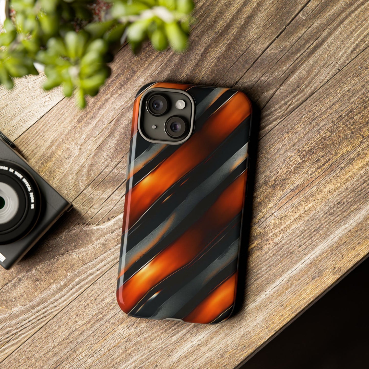 Abstract Phone Case – Black & Orange Tiger Stripe Design – Shockproof Cover