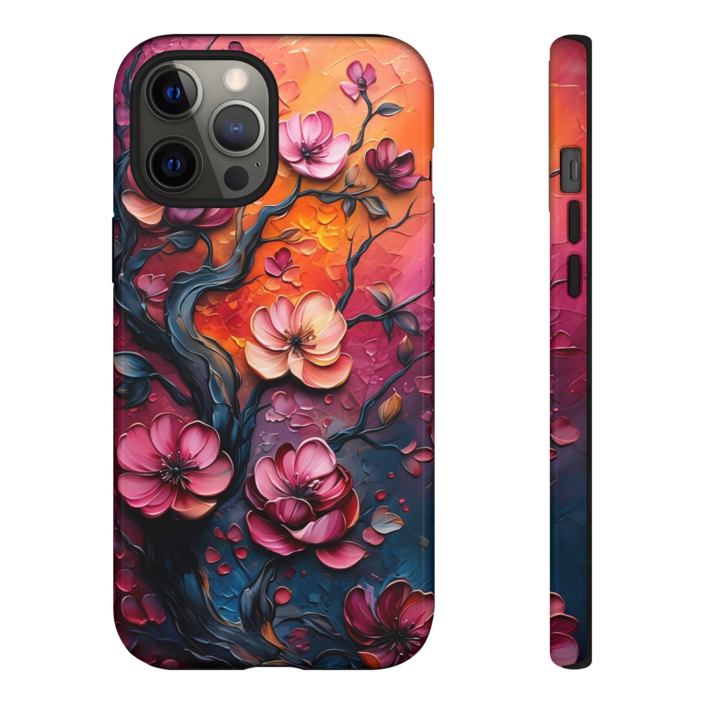Colorful iPhone and Samsung Case with Artistic Blossoms – Protective Floral Cover