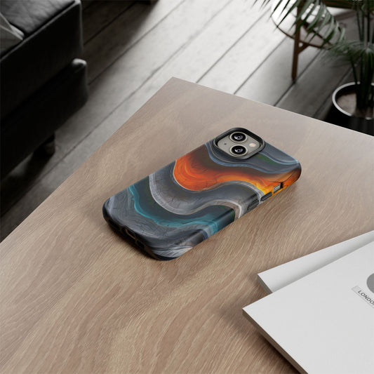 Phone Case Abstract Wave – Aesthetic Orange Teal Black Cover – Case Gift
