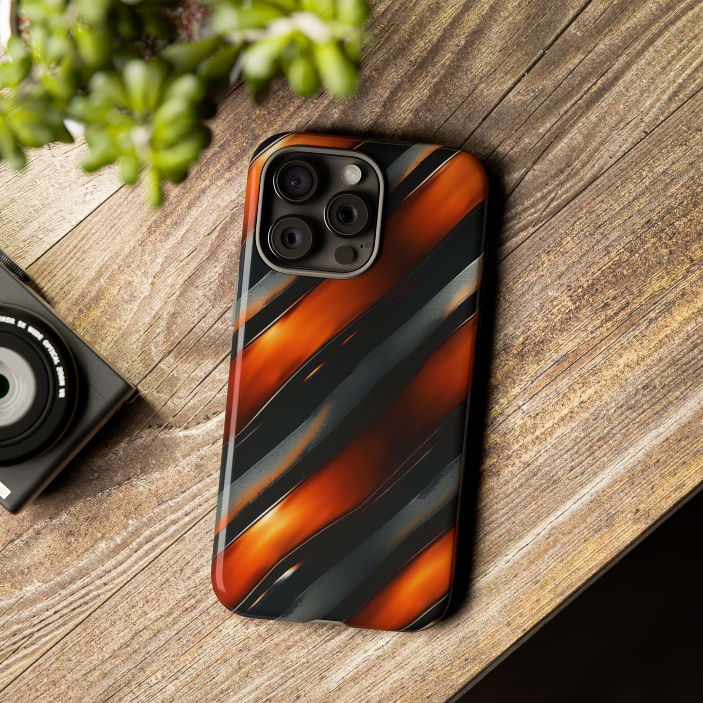 Abstract Phone Case – Black & Orange Tiger Stripe Design – Shockproof Cover
