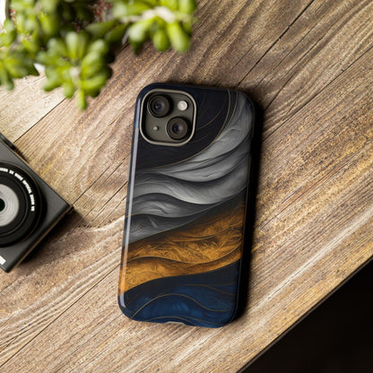 Phone Case Elegant Abstract Marble  – Gold, Grey & Navy Design